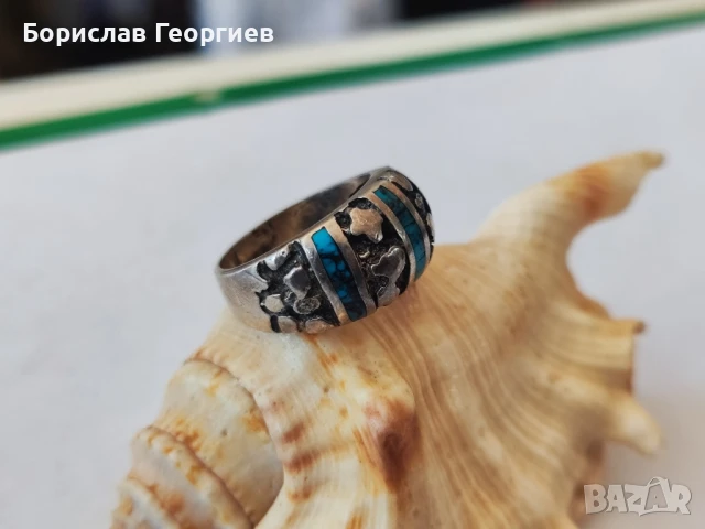 Сребърен пръстен с тюркоаз , снимка 2 - Пръстени - 50734849