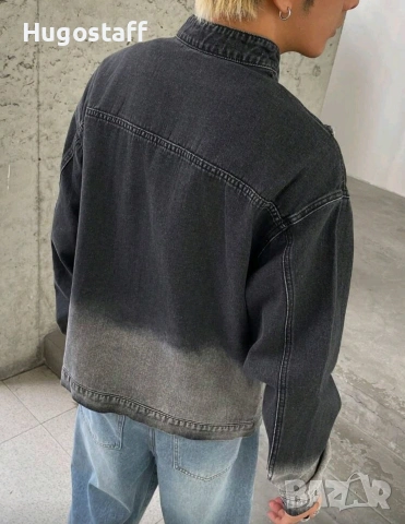 Ново мъжко  японски стил закопчаване дънково яке риза деним памук кимоно XХЛ, снимка 3 - Якета - 53029872