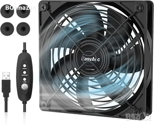 НОВ, ТЕСТВАН EasyAcc USB вентилатор тихо охлаждане 125 мм DC 5V с 3 регулируеми скорости..., снимка 1