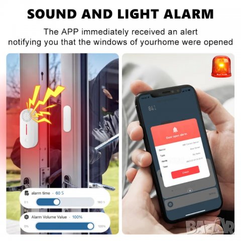 WiFi сензор за врата/прозорец с аларма, снимка 5 - Други - 39683566