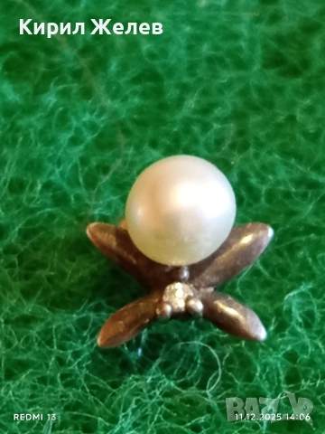 Винтидж сребърна обеца с флорален мотив и инкрустирана перла 50980, снимка 2 - Обеци - 52735533