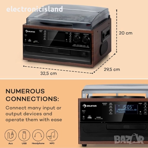 Ретро стил стерео система Oakland DAB, грамофон, касета, CD диск, FM радио, SD карта памет, блутут, снимка 6 - Аудиосистеми - 51814182