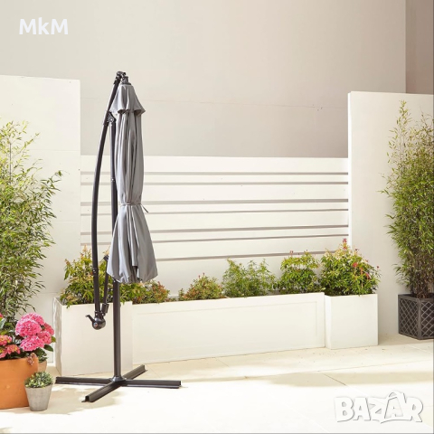 Градински чадьр, със стойка 300 × 258 см, цвят антрацит  ., снимка 5 - Градински мебели, декорация  - 44889386