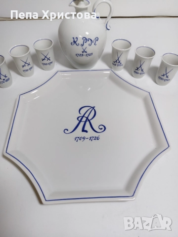 Колекционерски комплект за ликьор от немски порцелан Meissen , снимка 3 - Сервизи - 52596017