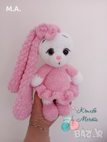 Зайче с дълги уши - ръчна изработка , снимка 3 - Плюшени играчки - 52100019