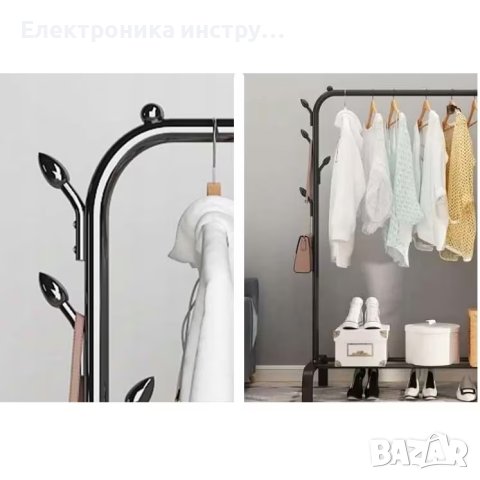 Стойка за закачалка за дрехи и обувки, Стомана, Максимално натоварване 25кг, 150 x 110 x 41 см, Черн, снимка 2 - Други стоки за дома - 43166221