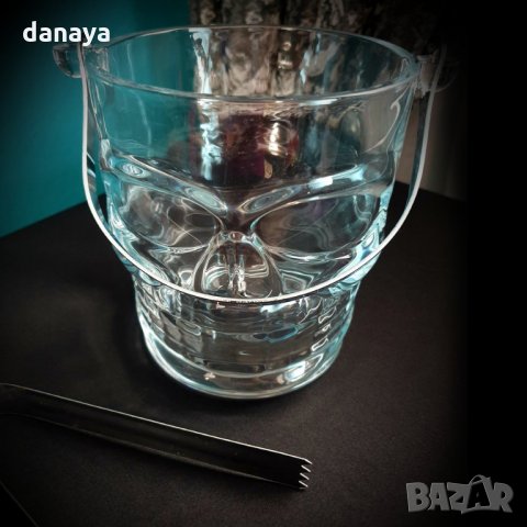 1379 Стъклена купа за лед с щипка ледарка ЧЕРЕП 900ml, снимка 3 - Прибори за хранене, готвене и сервиране - 27989774