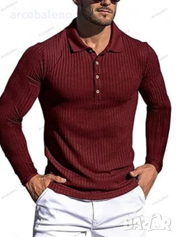 Нова мъжка блуза с висока еластична вертикална лента с дълъг ръкав, 8цвята - 023, снимка 3 - Блузи - 39800252