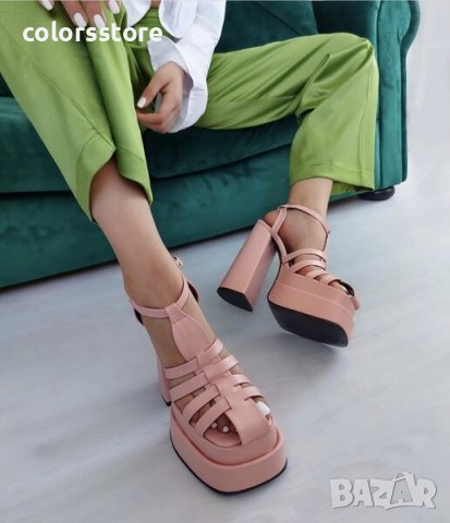 Сандали на ток - розова кожа - FM20