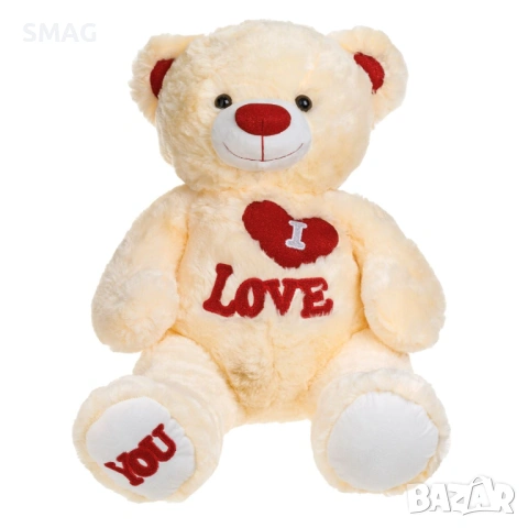 Плюшено мече в бежов цвят с червено блестящо сърце 50 см_1245277