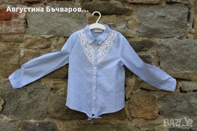 Риза с дълъг ръкав - бяло и синьо райе с бродерия LC WAIKIKI - 122-128см/7-8г., снимка 2 - Детски ризи - 33371729
