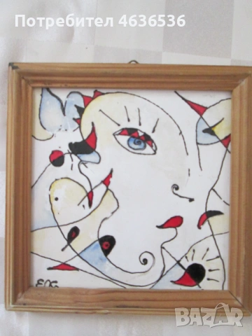 Картина абстракция, керамика,подпис,18х18см., снимка 6 - Декорация за дома - 53382228