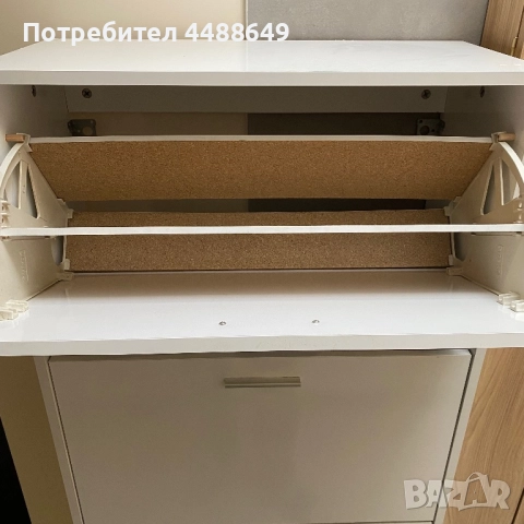 Шкаф за обувки бял гланц, снимка 2 - Шкафове - 52668478
