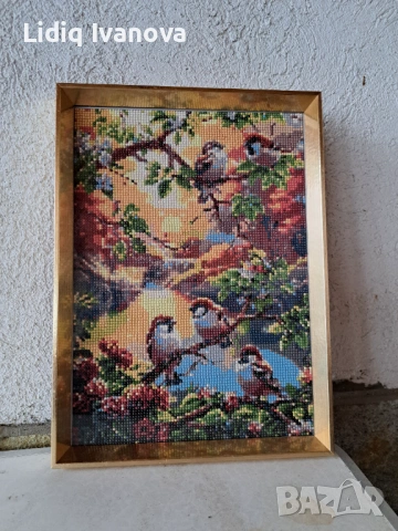 Диамантен гоблен врабчета-готов и рамкиран, снимка 3 - Гоблени - 51140855
