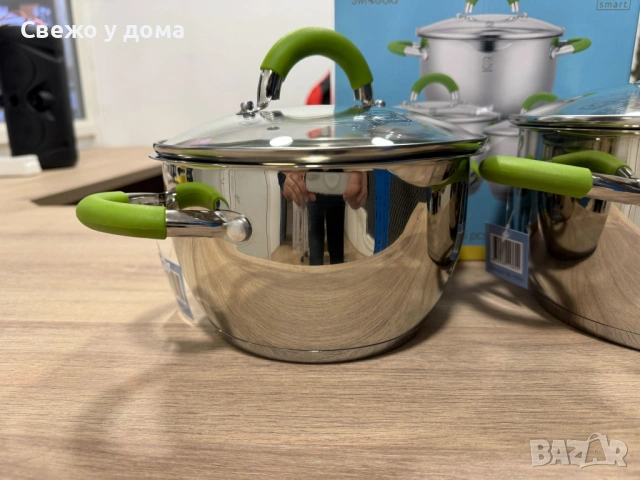Комплект тенджери Swissgold Alana – 3 броя с капак от неръждаема стомана с 5-слойно капсулно дъно, снимка 4 - Съдове за готвене - 53461608