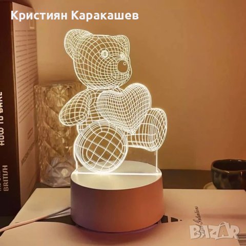 Декоративна 3D LED нощна лампа Мече, снимка 2 - Лед осветление - 43429960