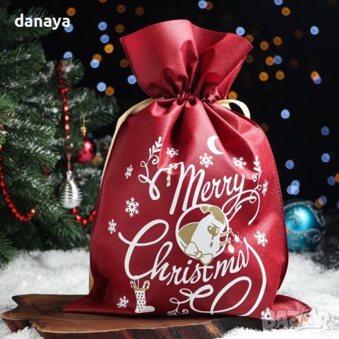 Коледно чувалче за подаръци Merry Christmas, 30x45cm, снимка 1 - Декорация за дома - 43307283