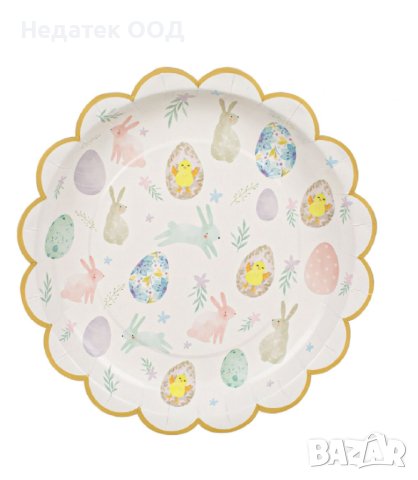 Великденски парти чинии, бели зайчета, Яйца, 25см 6 бр.