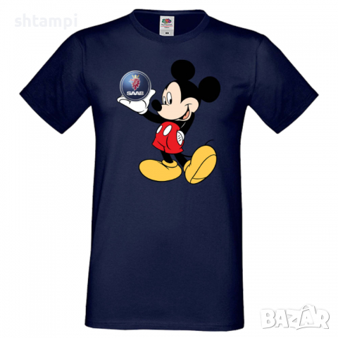 Мъжка тениска Mickey Mouse SAAB Подарък,Изненада,Рожден ден, снимка 6 - Тениски - 36577526