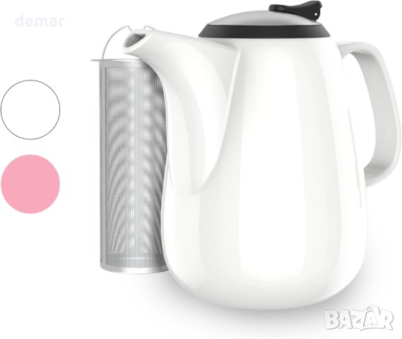 Verre Collection Керамичен чайник с термоустойчива дръжка и подвижен стоманен инфузер 1400 ml бял