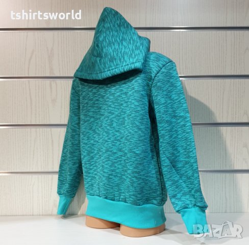 Нов детски изчистен суичър в цвят зелен меланж с качулка, снимка 2 - Детски анцузи и суичери - 38173836