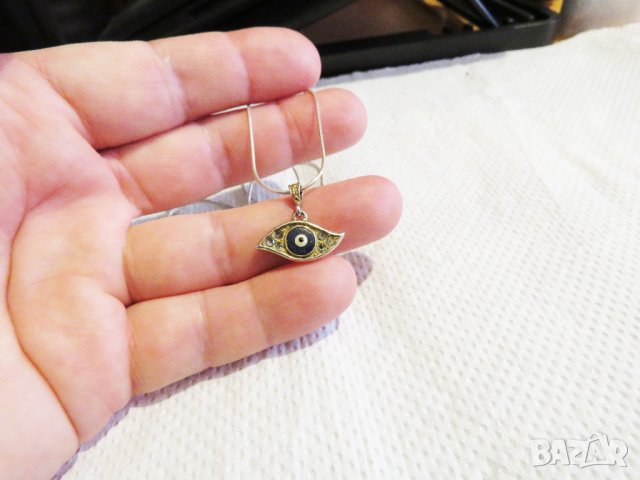 Старинно сребърно око на Назар - амулет против уроки - предпазва от зли очи, премахва негативната, снимка 3 - Колиета, медальони, синджири - 33007430