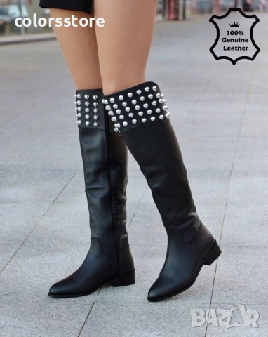 Равни чизми - черна ЕСТЕСТВЕНА кожа - EK150 , снимка 2 - Дамски ботуши - 51863862