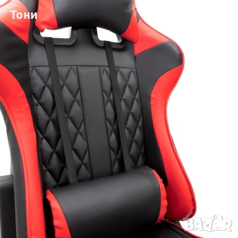 Ергономичен геймърски стол с функция за масаж и подложка за крака - червен, снимка 6 - Столове - 53240018