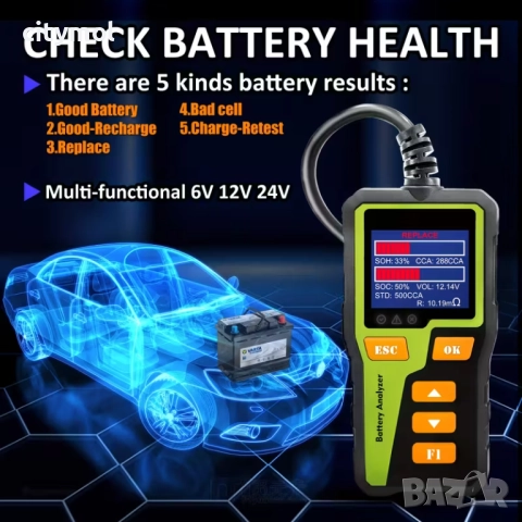 Тестер за акумулатори 6-30 V, 2-220 Ah,SOC, SOH, цветен дисплей, снимка 5 - Аксесоари и консумативи - 51972401