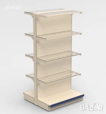 Островни стелажи със стъклени рафтове