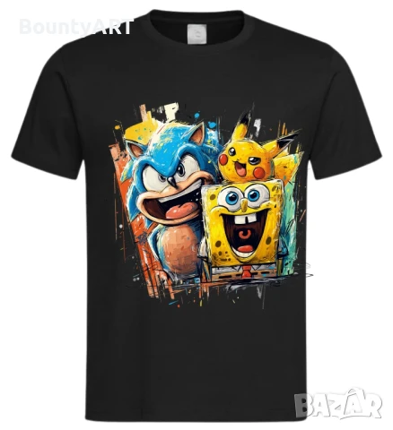 Забавна тениска Соник, Пикачу и Спонджбоб