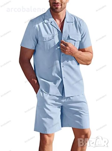 Мъжки летен комплект от ленена риза и къси панталони, 5цвята - 023, снимка 4 - Други - 40825849