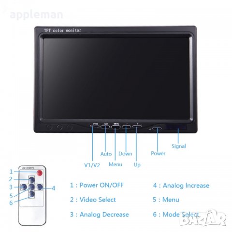 7"инчов inch TFT LCD монитор за връзка с камера за паркиране, DVD, VCR, снимка 3 - Аксесоари и консумативи - 39098089