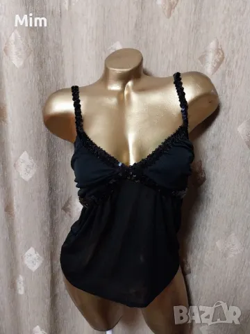 S/ M Черен топ от еластичен прозрачен тюл и пайети , снимка 3 - Корсети, бюстиета, топове - 49886386