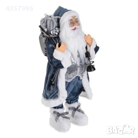 Коледна фигура Дядо Коледа със синьо облекло, фенер и чувал, 60cм, снимка 4 - Декорация за дома - 52394315