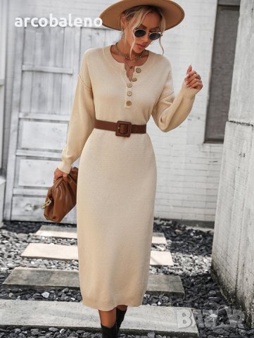 Модна дамска плетена рокля с копчета с темперамент, 3цвята - 023, снимка 11 - Рокли - 43317856