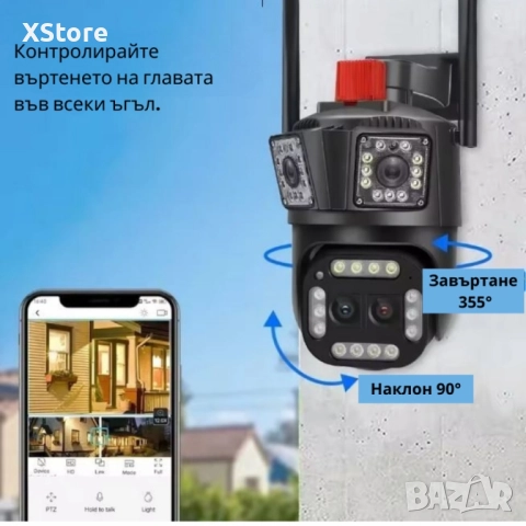 Тройна Smart WiFi безжична IP камера с 12MP и нощно виждане