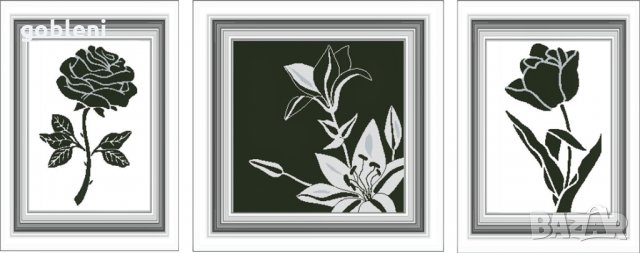 гоблен-триптих "БЯЛО И ЧЕРНО" - с ламе, Д 46;размери /65*30/см.; 3 цвята; 46лв