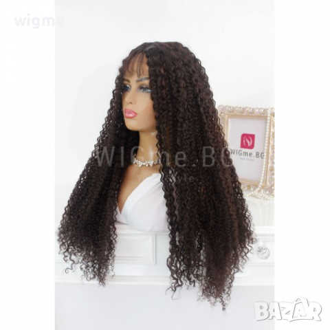 Дълга тъмнокестенява къдрава лейс фронт перука Лейла, снимка 7 - Аксесоари за коса - 36570727