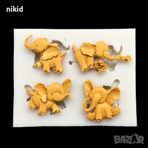 4 малки Слончета Слонче слон силиконов молд форма декорация торта фондан, снимка 5 - Форми - 30183762