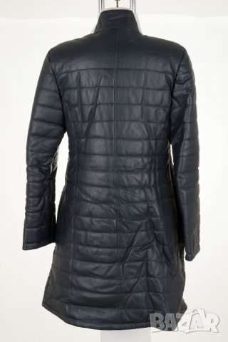 Тъмносиньо кожено ватирано дълго дамско яке марка Giorgio di Mare - XL, снимка 4 - Якета - 33473089