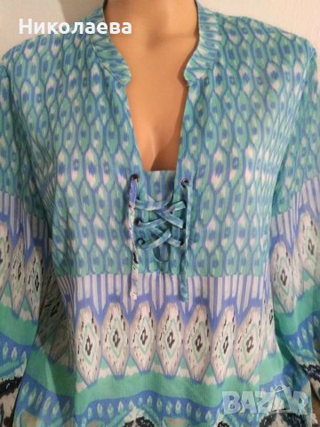 Туника на красиви фигури в синьо,зелено,бяло и черно,XL, снимка 2 - Туники - 37970268