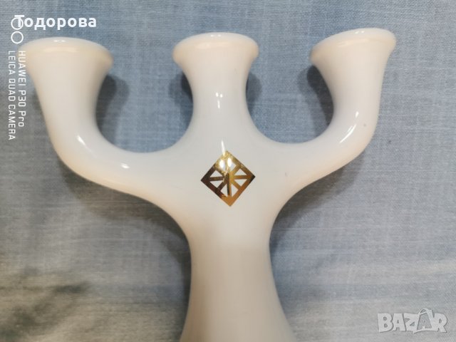 Стилен порцеланов свещник-златен монограм, снимка 3 - Антикварни и старинни предмети - 32323095