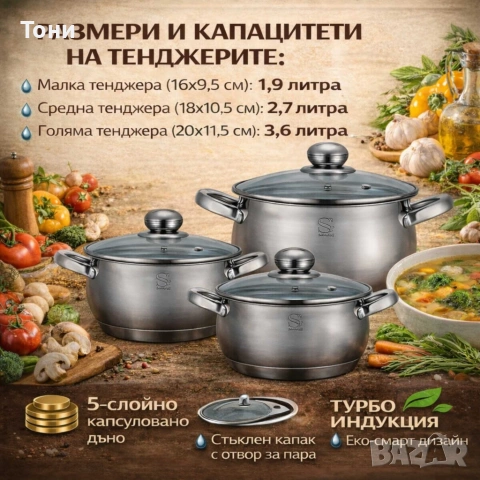 Комплект тенджери Swissgold EMMIE (SG-18099) – 3 броя с 5-слойно капсуловано дъно