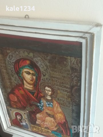 Икона. Картина на платно. Маслени бои. Дева Мария и Младенеца. Богородица. Исус Христос. Vintage, снимка 11 - Антикварни и старинни предмети - 37915639