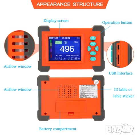 Детектор за въглероден диоксид / Измервател на качеството на въздуха JD-112, снимка 4 - Друга електроника - 43393606