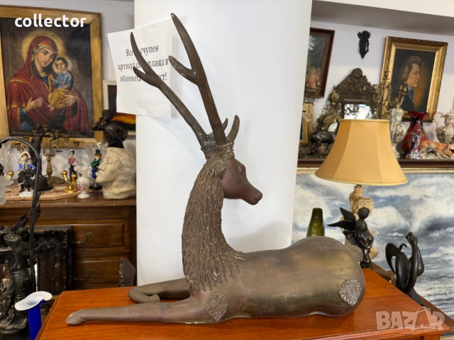 Голяма бронзова скулптура на елен. №7389, снимка 7 - Колекции - 51887231
