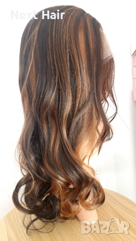 Парти тъмно кафява синтетична перука с руси кичури, на път, 65 см, снимка 3 - Аксесоари за коса - 52813656