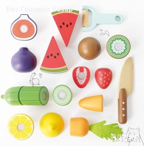 Нов Le Toy Van  Дървен Сет за Игра Деца Плодове и Зеленчуци, 18 Части, снимка 4 - Образователни игри - 43556862