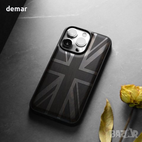 Магнитен дървен калъф Британски флаг за iPhone 14 Pro Max, снимка 4 - Калъфи, кейсове - 43133962